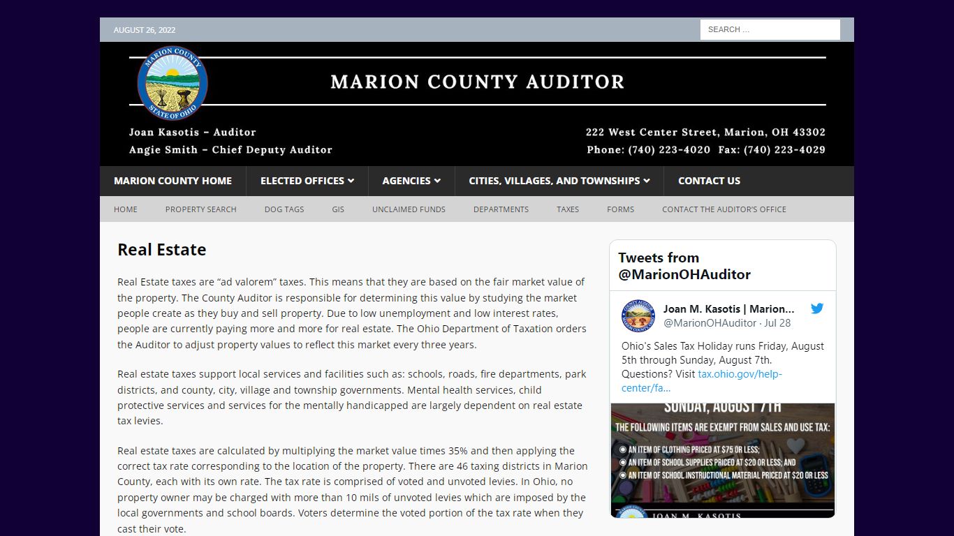 Real Estate – Auditor – Marion County, Ohio